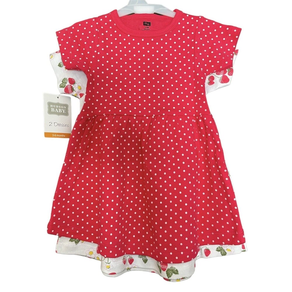 NWT 2 Piece Hudson Baby Short Sleeve Cotton Spring Summer Dresses Size 3-6 Month